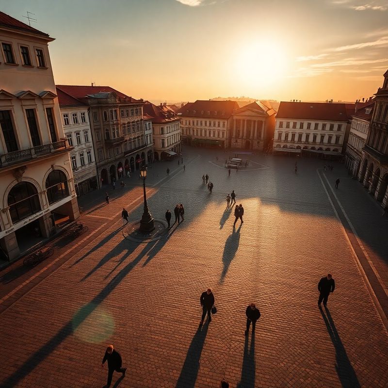 Námestie slobody v Banskej Bystrici v teplom popoludňajšom svetle